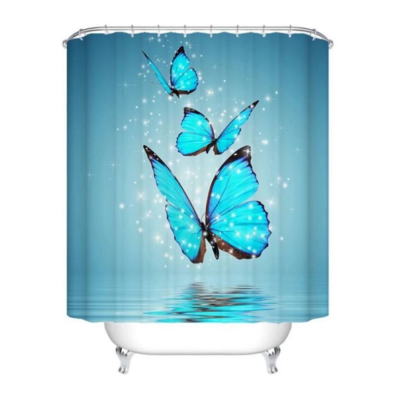

180*180cm Blue Butterfly Shower Curtain for Bathroom Decor Waterproof Moisture Resistant Quick Dry Bathroom Curtain Home Decor