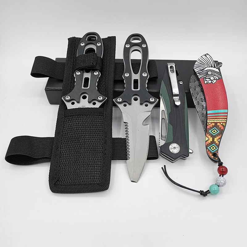 

D2 Steel Folding Knife Fixed Blade Diving Knife Serrated Blades Rope Cutter Multitool Outdoor Tactics Survival Pocket EDC Knives