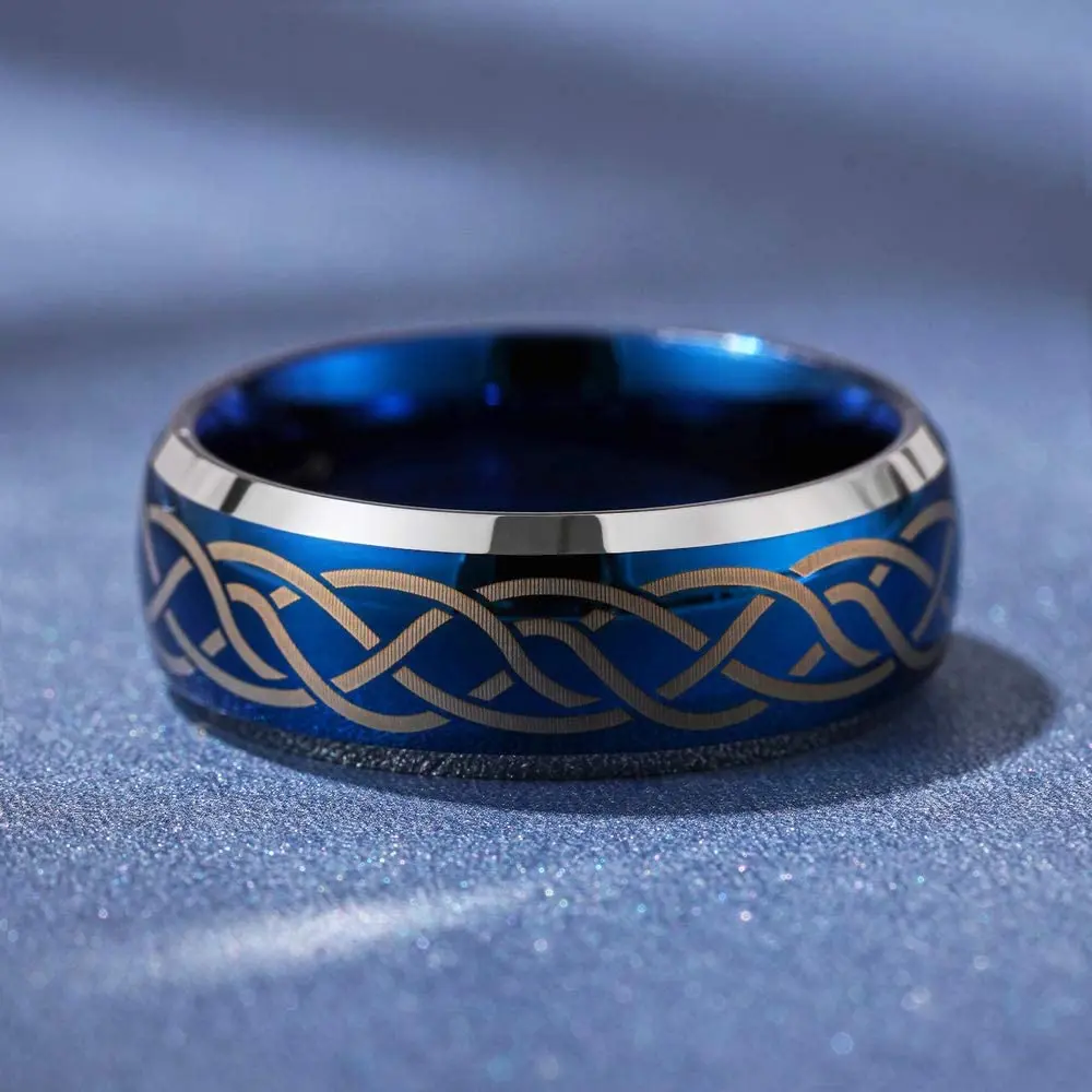 

8mm blue striped tungsten steel ring fashion creative jewelry