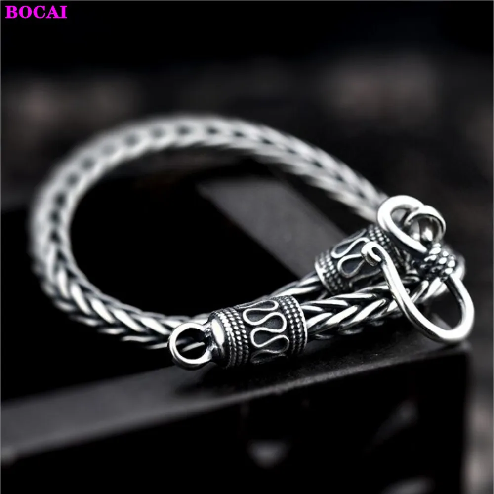 Мужской серебряный браслет BOCAI S925 пробы винтажная плетеная цепочка ручной работы