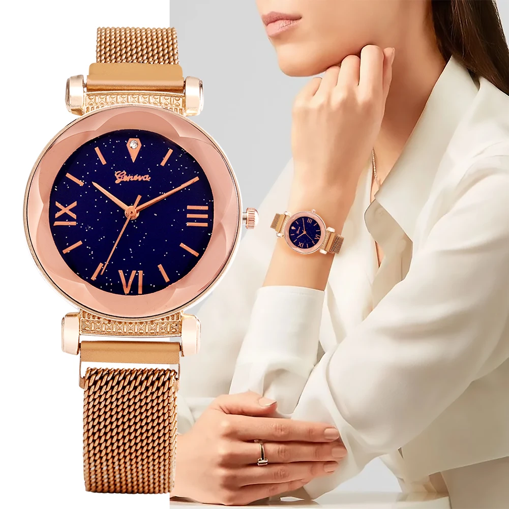 

Top Brand Luxury Gold Watch for Women Magnetic Starry Sky Lady Wristwatch Mesh Band Watches Female Clock Relogio Feminino