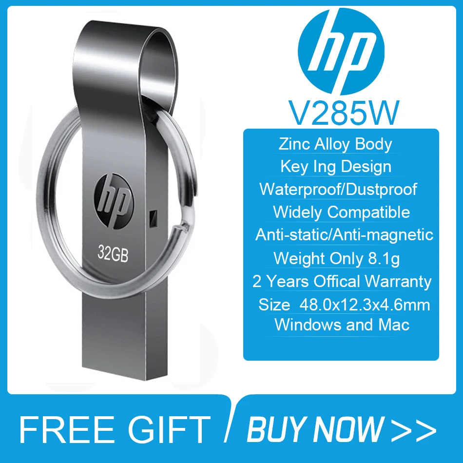 Водонепроницаемая портативная металлическая флеш карта HP V285W 32 ГБ 64 ГБ|USB