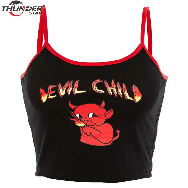 Женский топ на бретельках с принтом демона из кусков сексуальный открытой спиной
