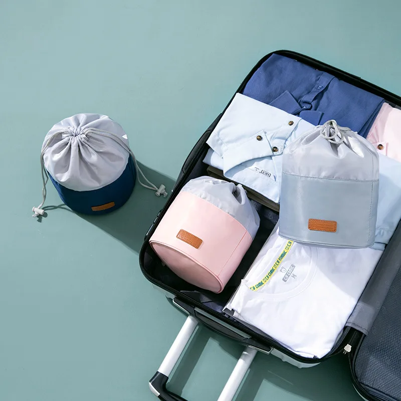 

Travel Makeup Bag Beautician Drawstring Cosmetic Bag Women Quick Toiletry Bag Waterproof Barrel Organizer Makeup Pouch neceser