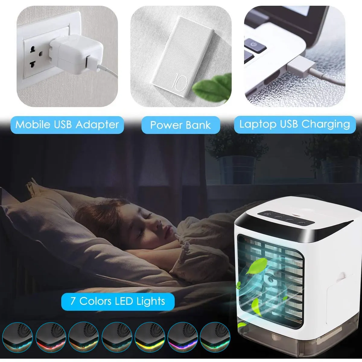 Fiyat Taşınabilir HAVA SOĞUTUCU Fan Mini USB 7 Renk Işık Fan Klima Nemlendirici Arıtma Masaüstü Hava Soğutma Fanı Ofis Ev Için