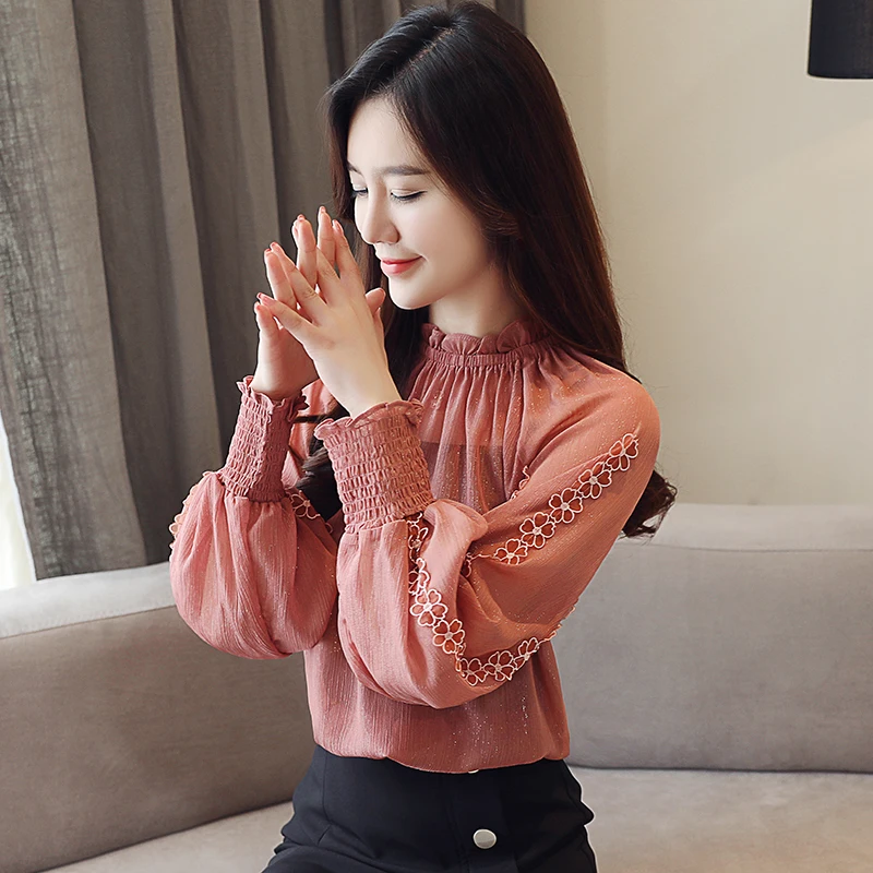 

women chiffon blouse shirt long sleeve women shirts fashion womens tops and blouses 2020 XXL plus size women flower tops