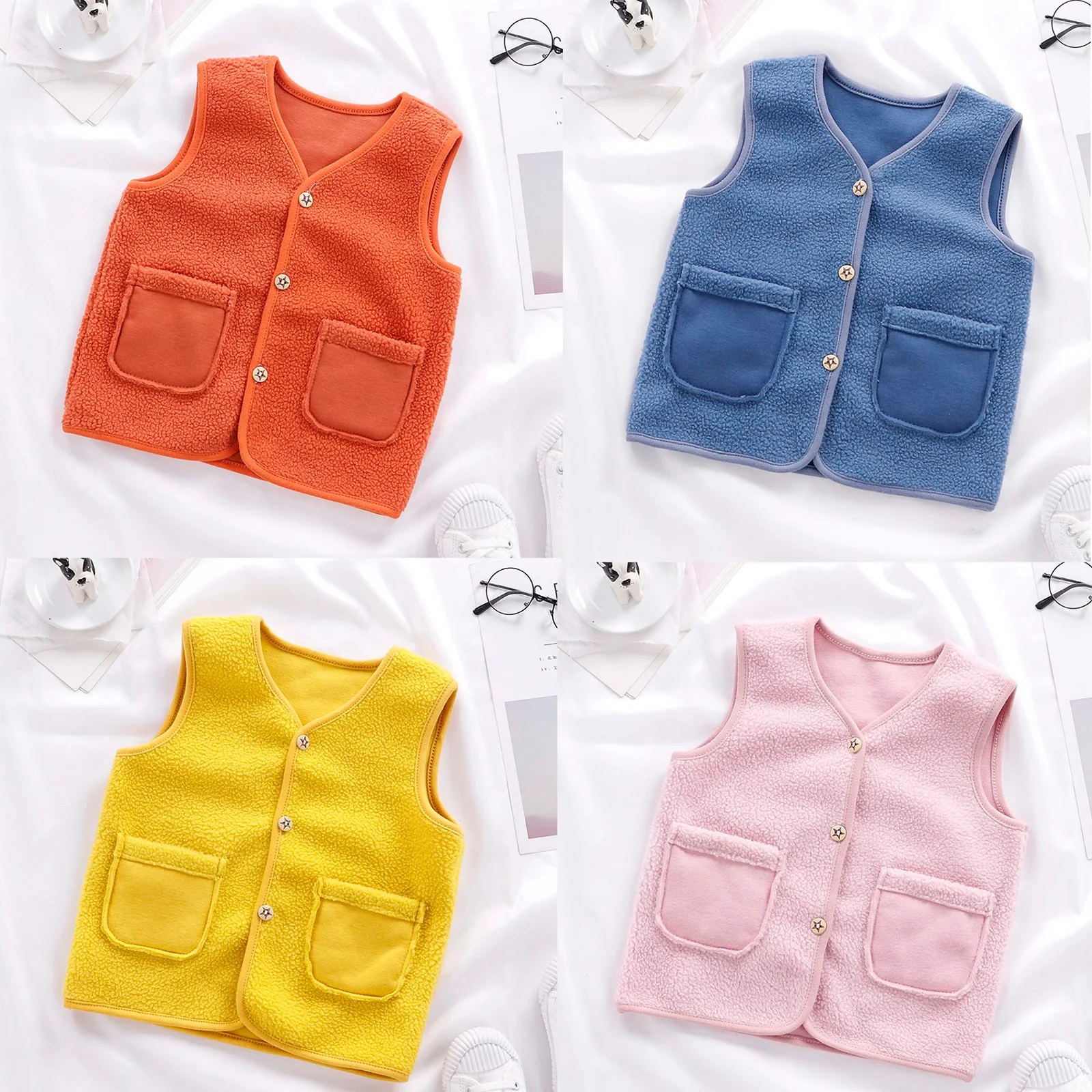 

New Children's Polar Fleece Vest Autumn And Winter Thickened Coats Baby Boy And Girl Cardigan Sweater Warm Vest Kids Clothing