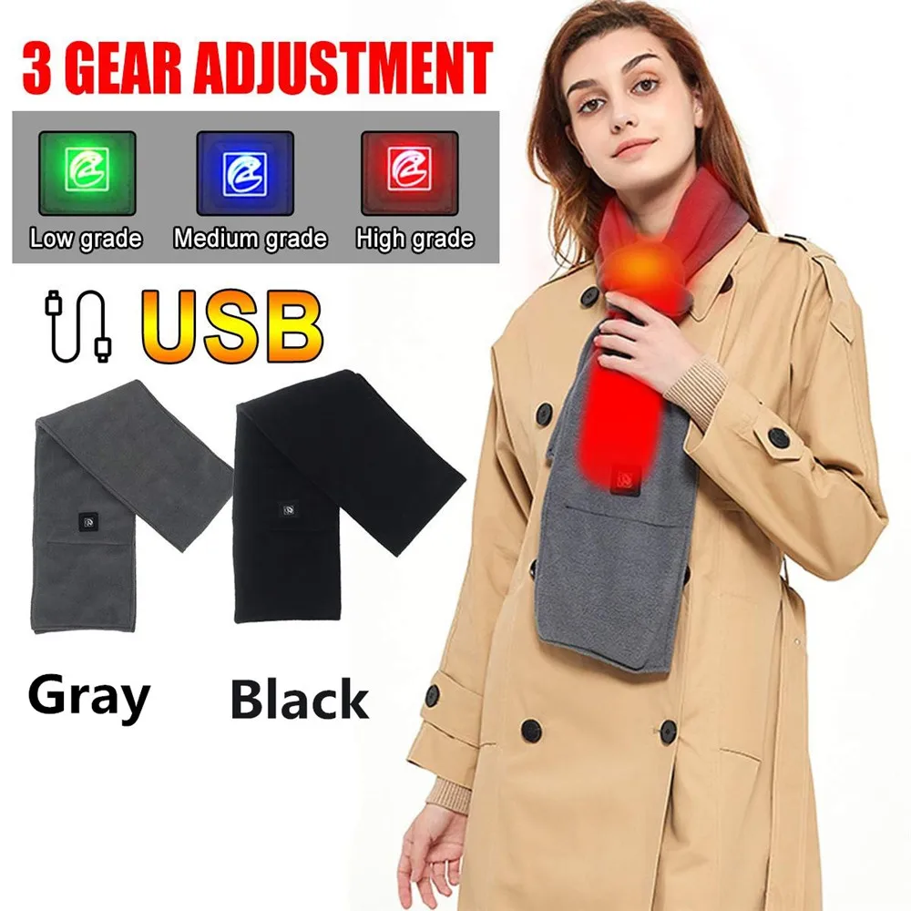 

3 Gear Adjustable Electric Heating Scarf Scarves Fleece Cosy Warm Scarf Shawl Heating Winter Blanket With Power Bank