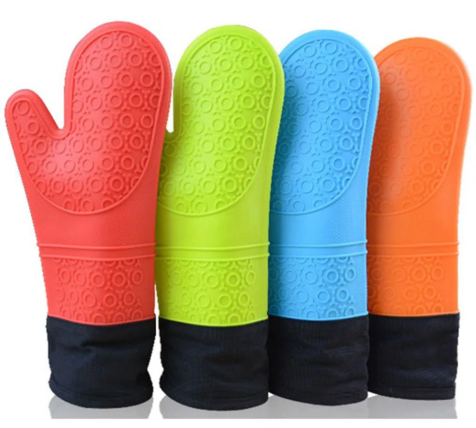 Длинные профессиональные силиконовые рукавицы для духовки со стеганой