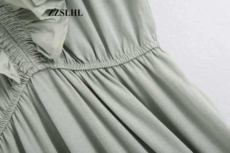 

Women Summer Dress 2020 New Fashion Ruffle V-Neck Backless Modern Lady Mid-Calf Dresses