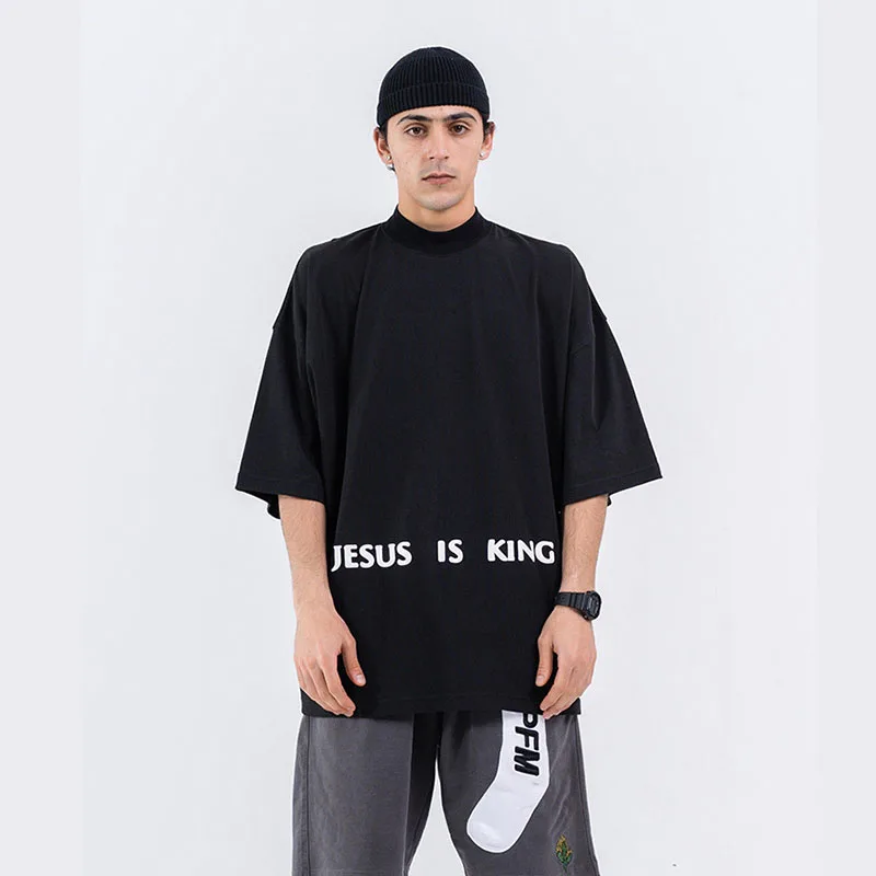 Новинка Мужская Уличная футболка с высоким воротником принтом в стиле хип-хоп