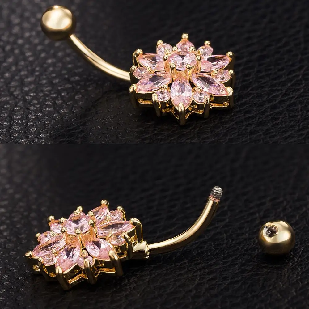 Пирсинг в пупок модные нежные ювелирные кольца для пупка Цветок с кристаллами