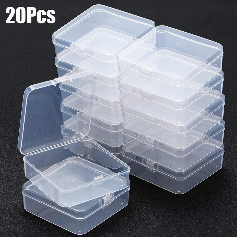 

1-20Pcs Small Boxes Square Transparent Plastic Jewelry Storage Case Finishing Container Packaging Storage Box for Earrings Rings