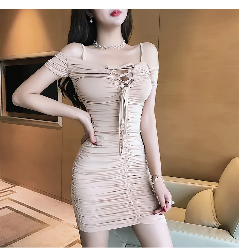 

2020 summer new Korean fashion sexy sling hanging neck slim bag hip dress straps Office Lady Sheath