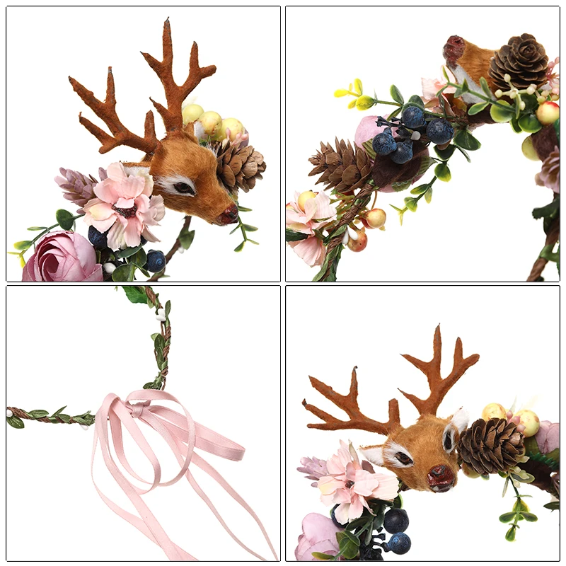 Haimeikang рождественские цветочные повязки на голову голова оленя ягоды свадебное