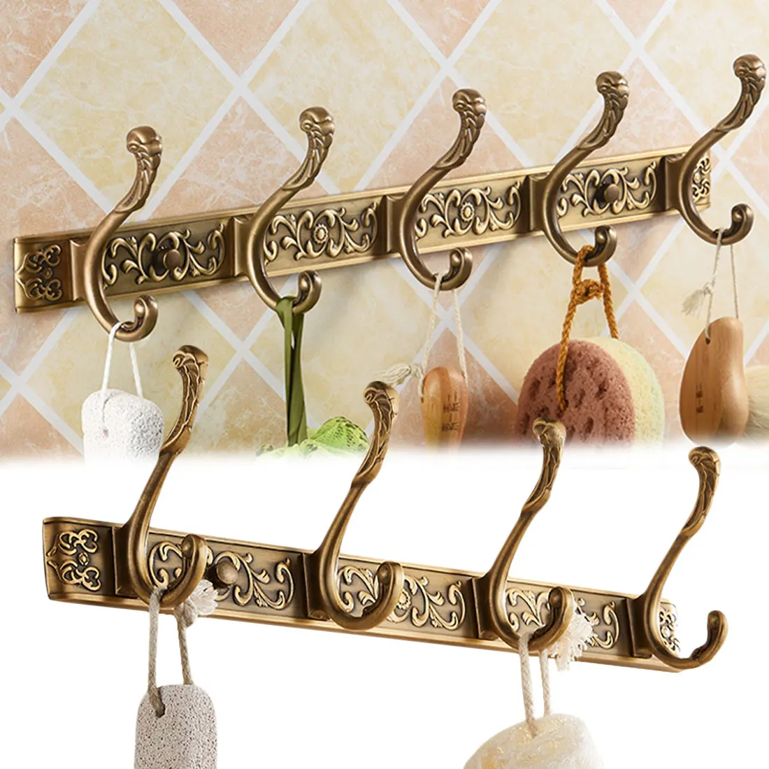 

Hooks Coat Hanger Door Hooks Classical Robe Hooks Luxury Bathroom Wall Carving Antique Robe Hook Bathroom Accessories 4/5 Row