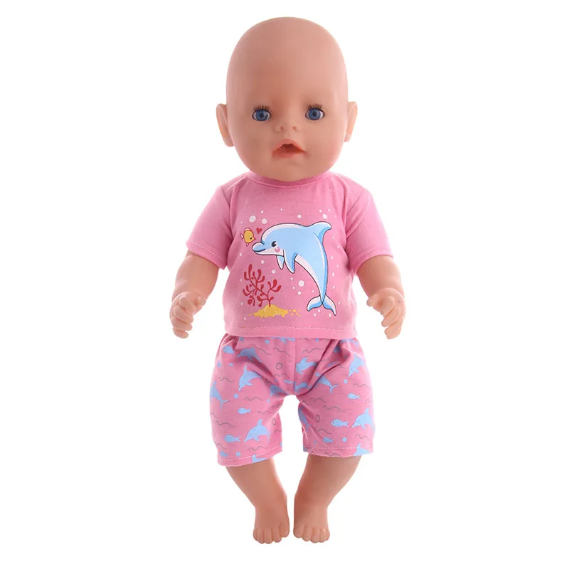 13 Styles Cute Animals Patterns Pajamas 1 Set=2 Pcs Short Sleeve+Pants For 18 Inch American &43 Cm Born Doll Generation Girl`Toy images - 6