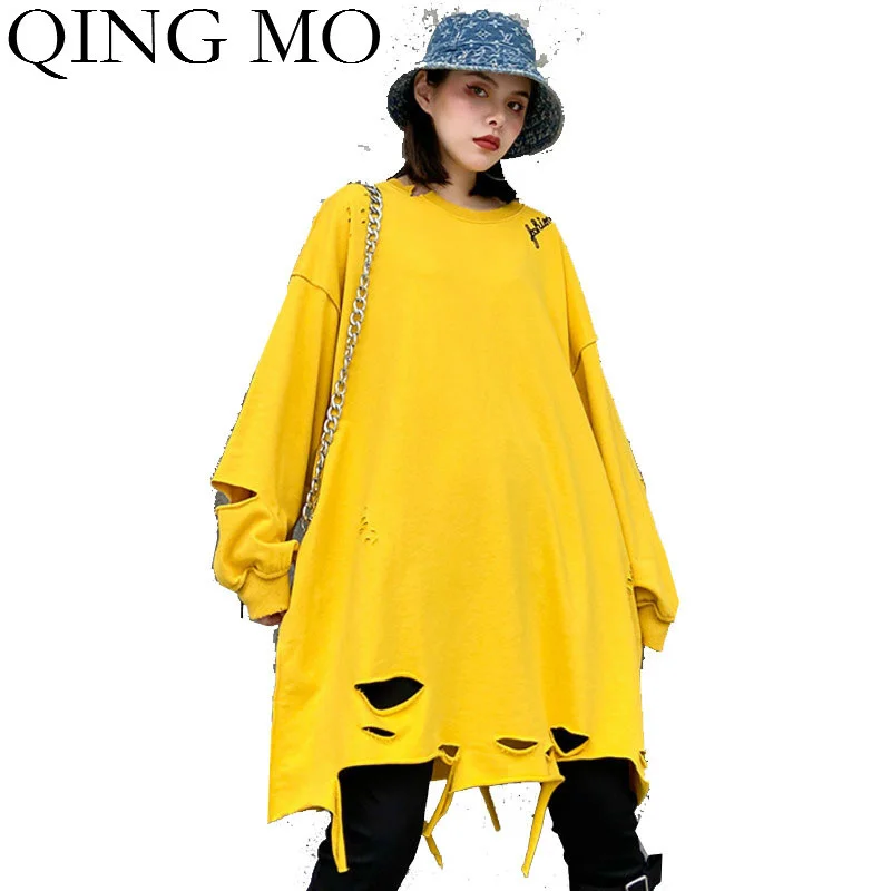 Женская толстовка в стиле оверсайз QING MO черная белая желтая красная зеленая