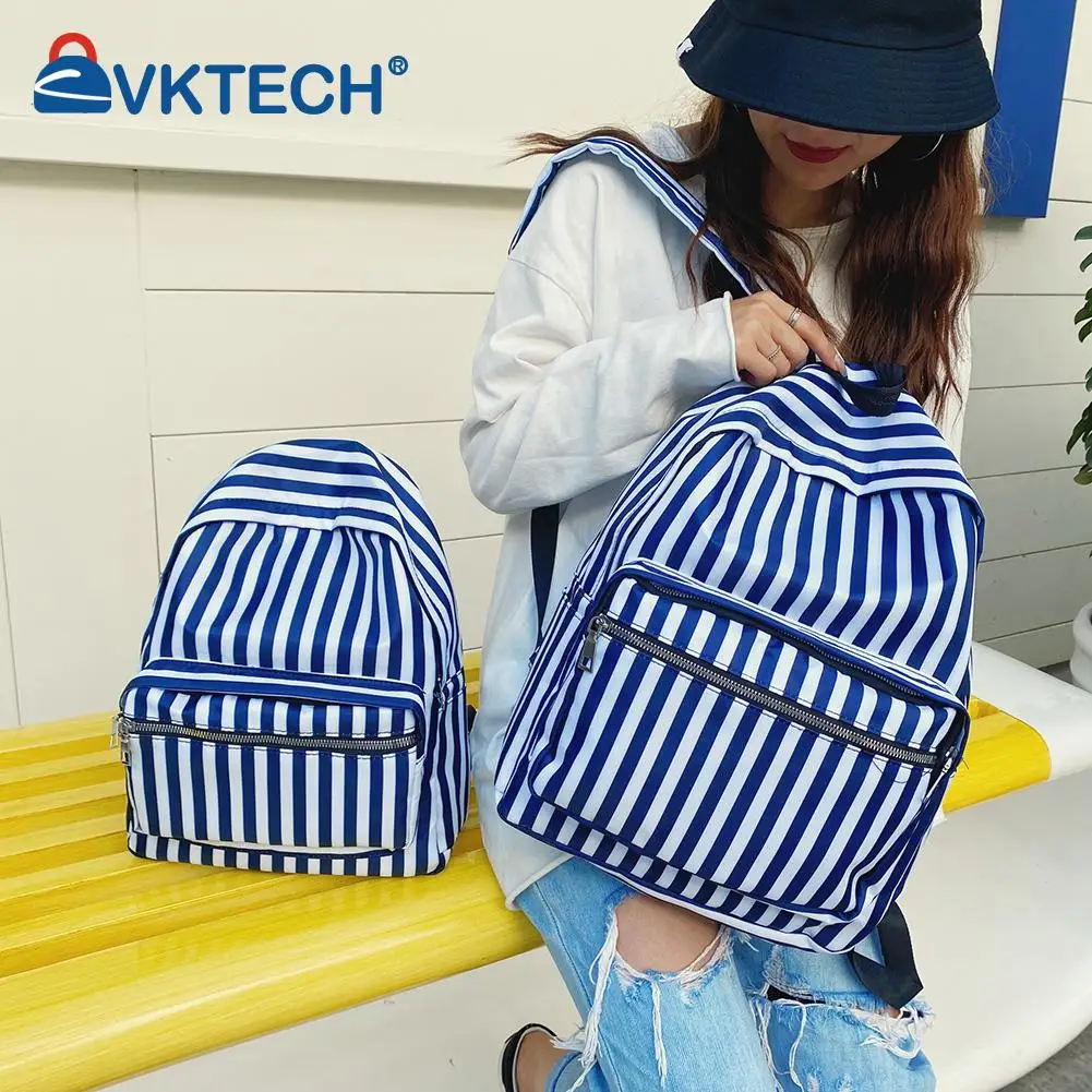 

Fashion Preppy Style Women Oxford Cloth Stripe Pattern Printing Knapsack Casual Ladies Travel Large Capacity Handbag Backpacks