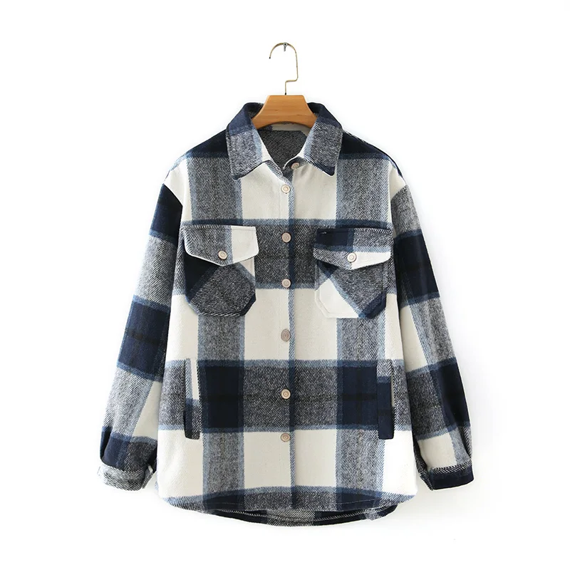 Куртка женская с длинным рукавом модная винтажная клетчатая рубашка верхняя