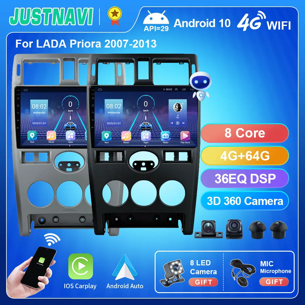 Автомобильный радиоприемник JUSTNAVI QT5 1280*720P для LADA Priora 2007- 2013 Android 10 0 NATI 4 Гб 64