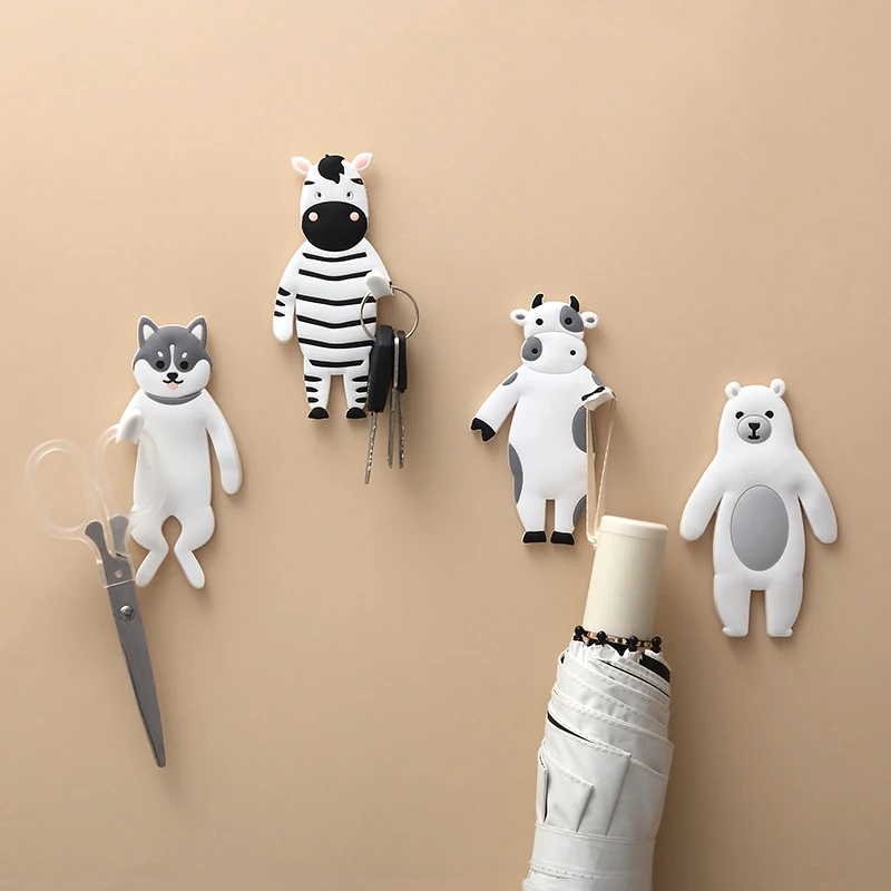 

Cute Cartoon Wall Hooks Storage Sticky Hook Hanger Home Decor Durable PVC Soft Glue Free Punching Wall Hanging Adhesive Sticker