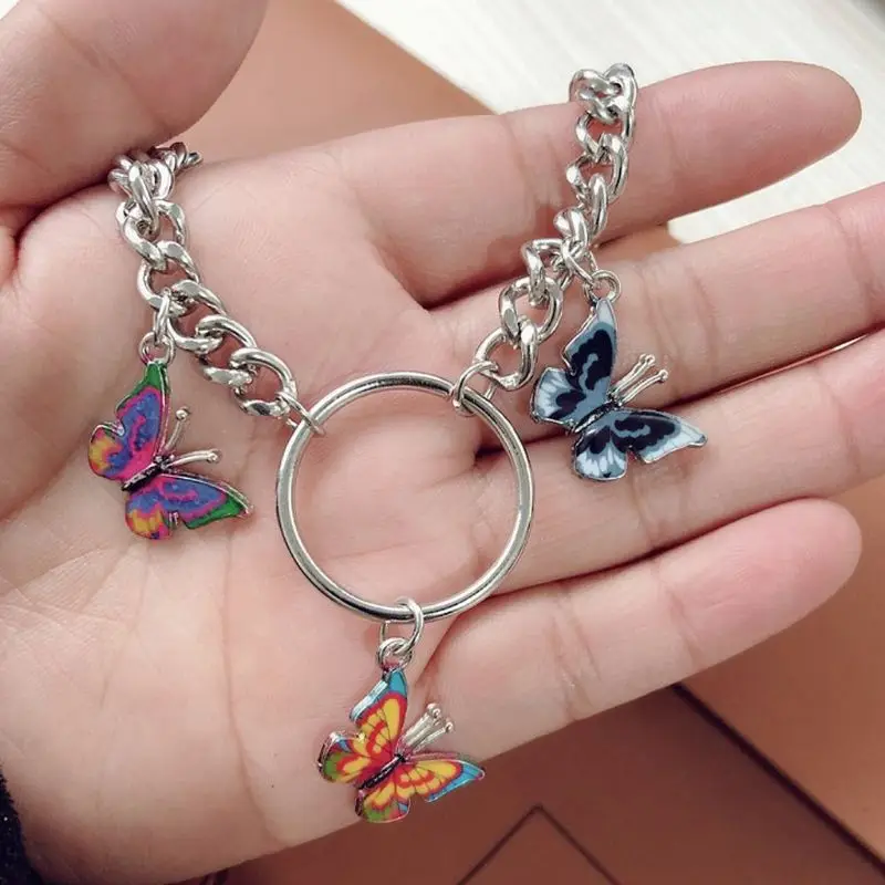 Яркое колье с бабочками ожерелье круглыми тяжелыми кубинскими цепочками