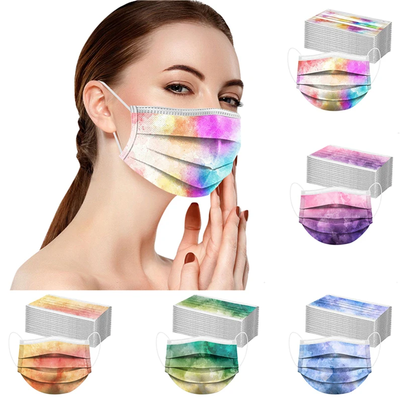 

Multicolor Disposable Non-woven Face Cover Dust Cover Personalized Printing Gradient Tie-dye Smudge Face Cover Mask