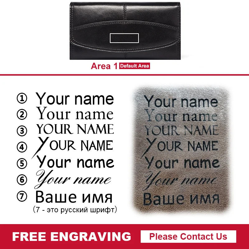 

KAVIS Free Engraving Wallet Female Genuine Leather Wallet Clutch Purse Black Women Wallets Long Coin Perse Card Holders Carteras