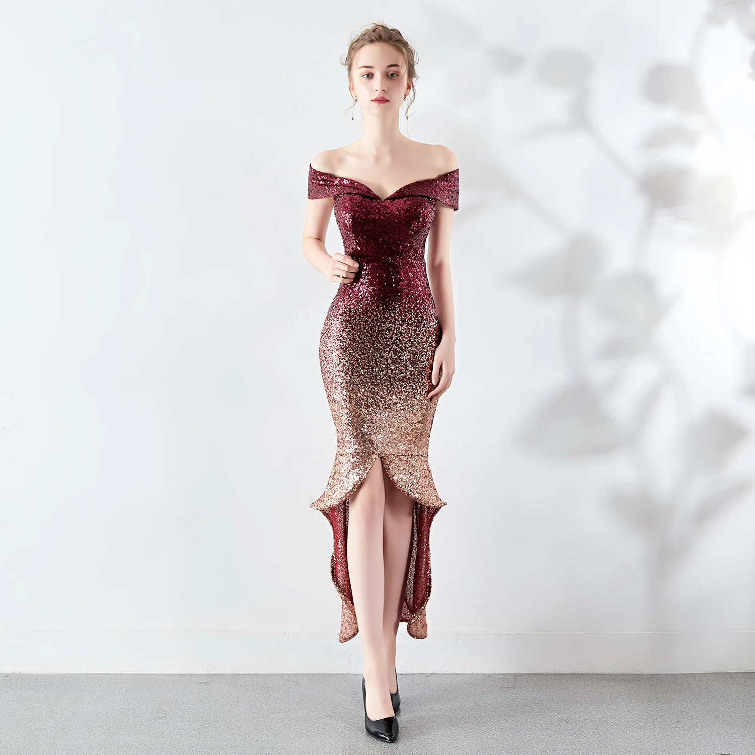 Сексуальное женское платье для свадебной вечеринки градиентное с блестками и v