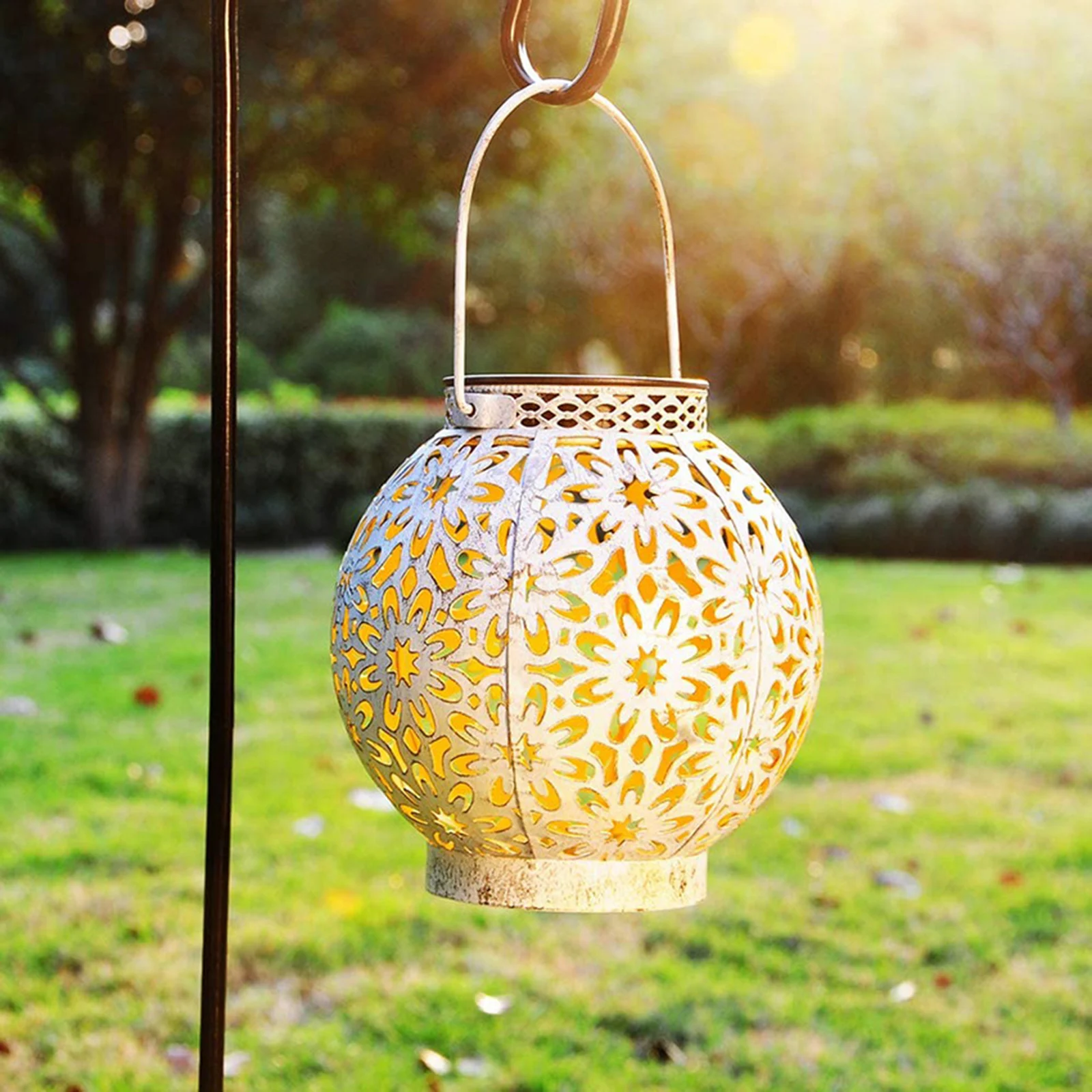 

Solar Large Lantern for Living Room Garden Decorate Wrought Iron Hollow