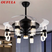 oufula new ceiling fan light invisible lamp with remote control modern led for home living room 110v 220v