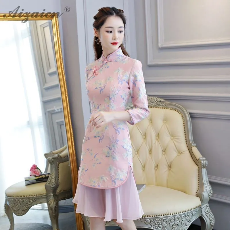 Высококлассное жаккардовое переплетение Cheongsam китайское модное китайское традиционное платье Qi Pao Восточный стиль платья с вышивкой Qipao зима