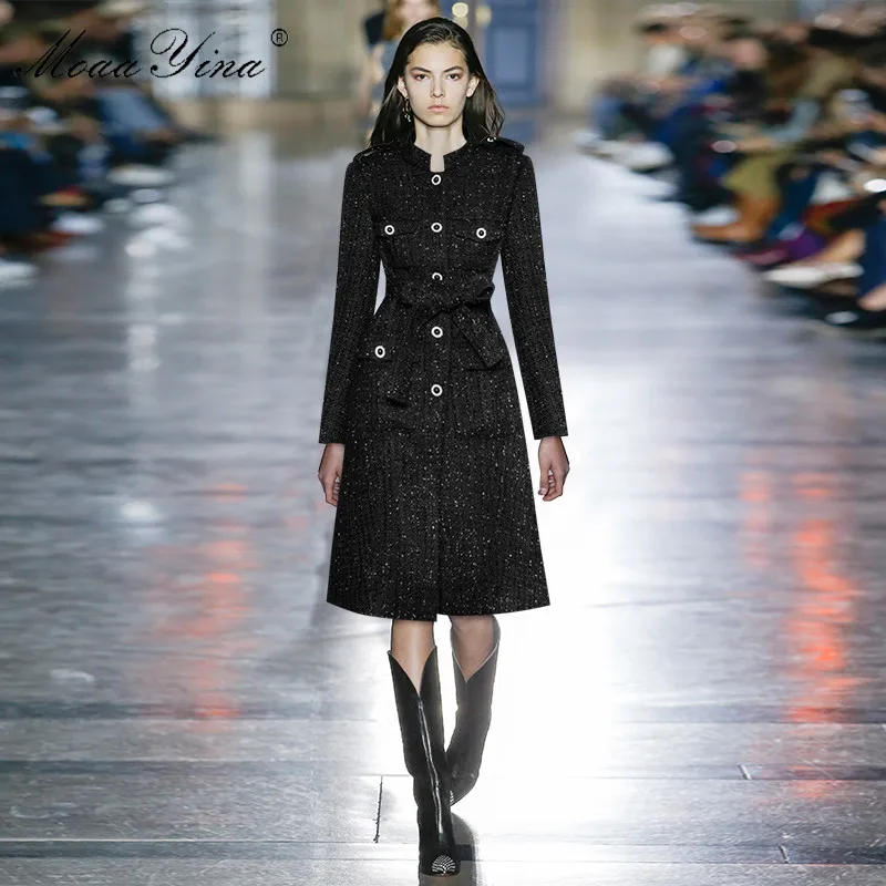 Модная дизайнерская шерстяная ветровка MoaaYina пальто Осеннее женское однобортное