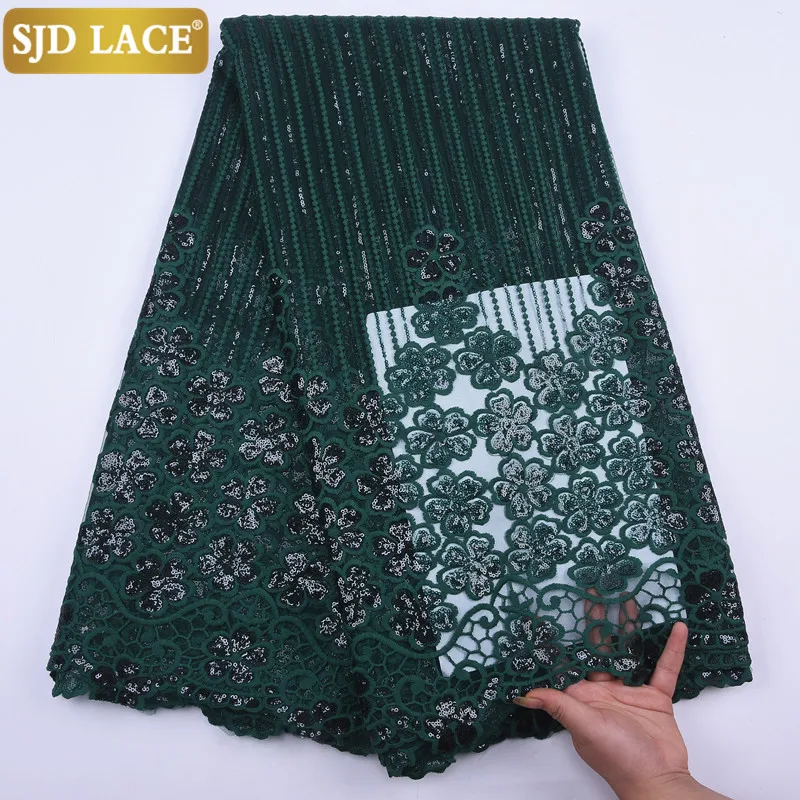 SJD кружева 2020 чистый белый африканская кружевная ткань с блестками французская