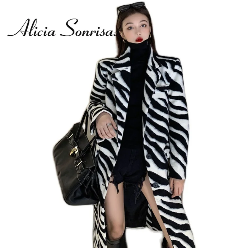 Женское твидовое пальто средней длины теплое с отложным воротником и принтом