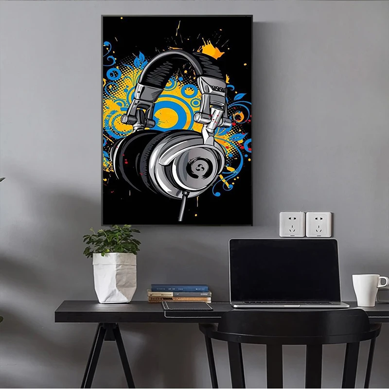 Граффити художественная камера наушники геймпад Холст Картина модные красочные