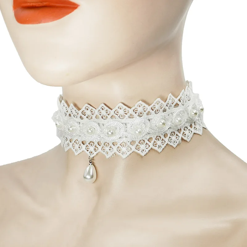 

DoreenBeads Lace Choker Necklace Created Pearl Pendant For Woman Collar Party Jewelry Neck Accessories Handcrafted Necklace