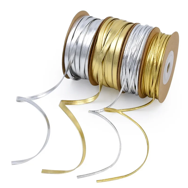 15m/roll 2mm/5mm Gold Silver Leather Ribbon Home Party Decoration Strings Necklace Accessories Materials