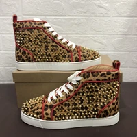 men high top luxury sneaker leopard leather red original quality red bottom flat designer shoes with box