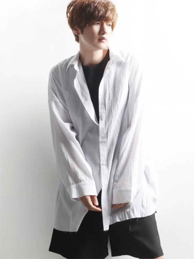 Men's Long Sleeve Shirt Spring And Autumn New Pure Color Simple Korean Fashion Casual Loose Large Size Shirt