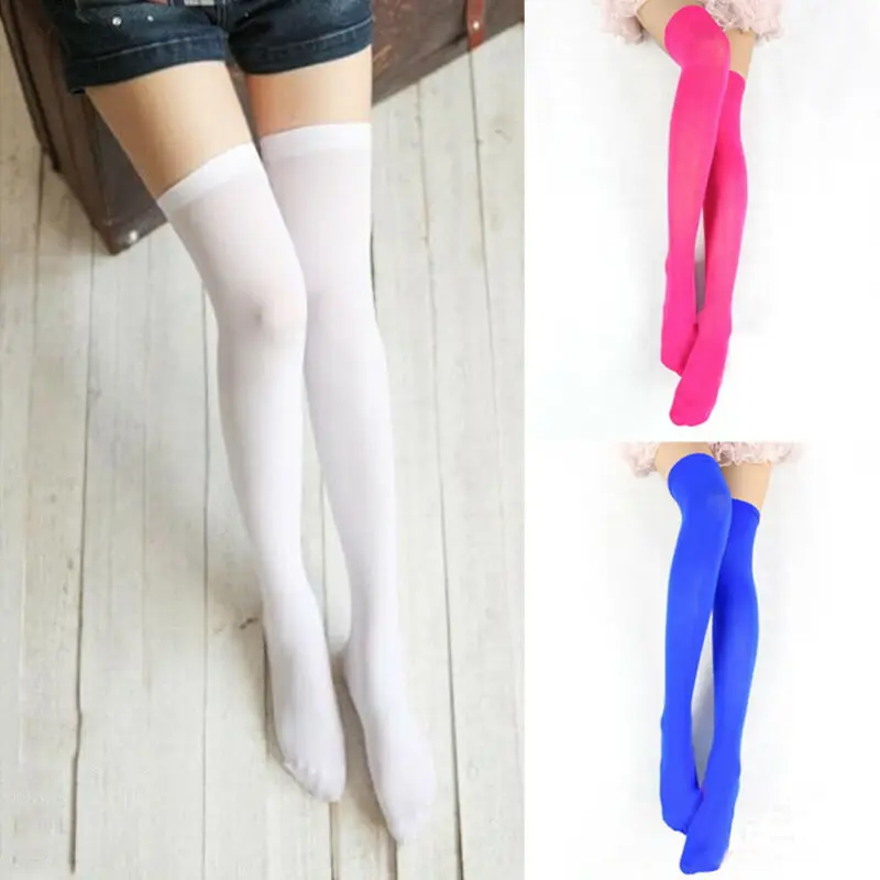Женские гольфы выше колена для школьниц Эластичные модные Гольфы ярких цветов