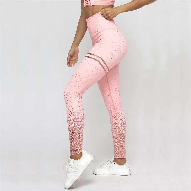 

New Hotsale Women Pink Rosed Gold Print Leggings High Waist Women Sportwear Clothes Black Fitness Leggins