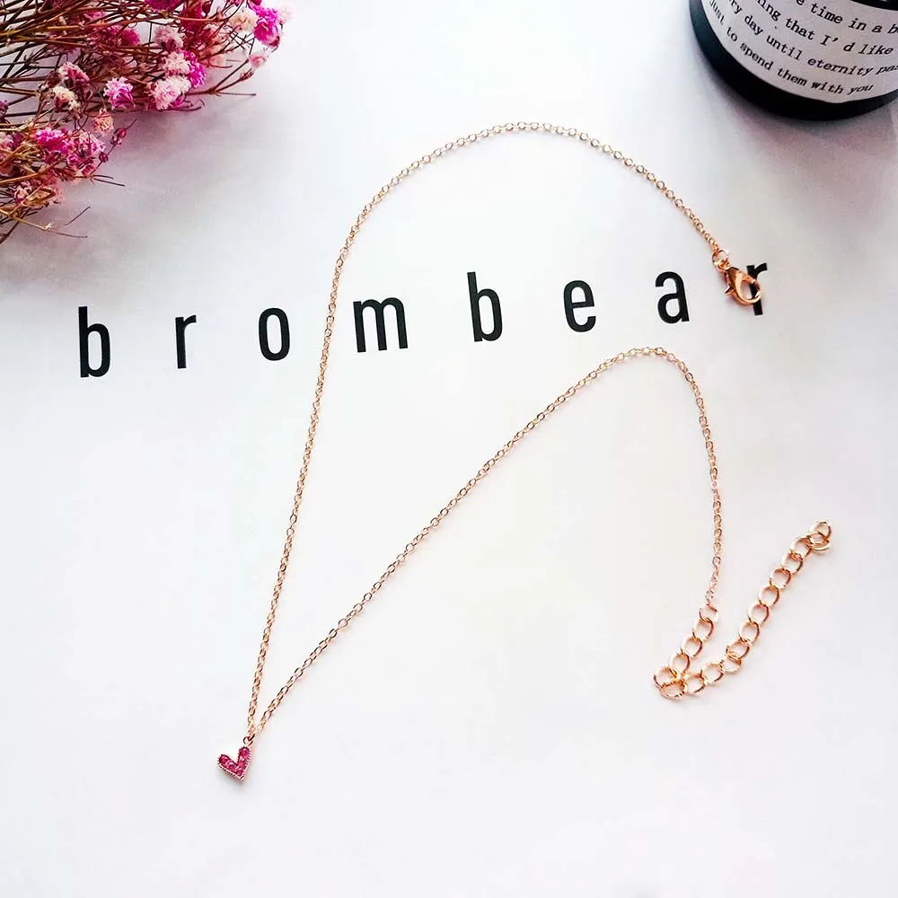 Minimalism Rose Gold Chain Small Red Cubic Zircon Love Heart Pendant Chocker Necklace for Women Valentine's Day Gift Jewelry | Украшения