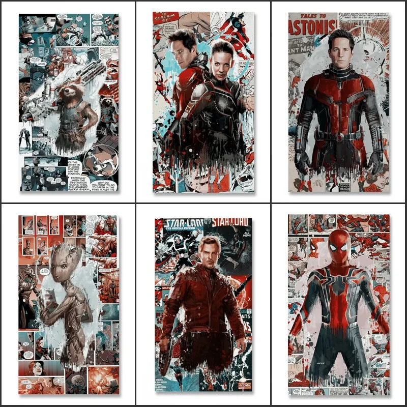 

Акварель Marvel Человек-паук Дэдпул Холст Картина граффити художественные плакаты печатные настенные картины для украшения комнаты кукро