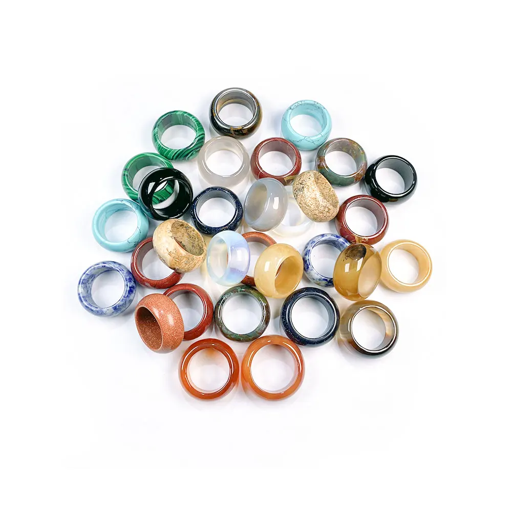 

Natural stone rings jewelry a diversity of stones two kinds of models Unisex Circle Natural Stone Finger Rings charms 12mm width