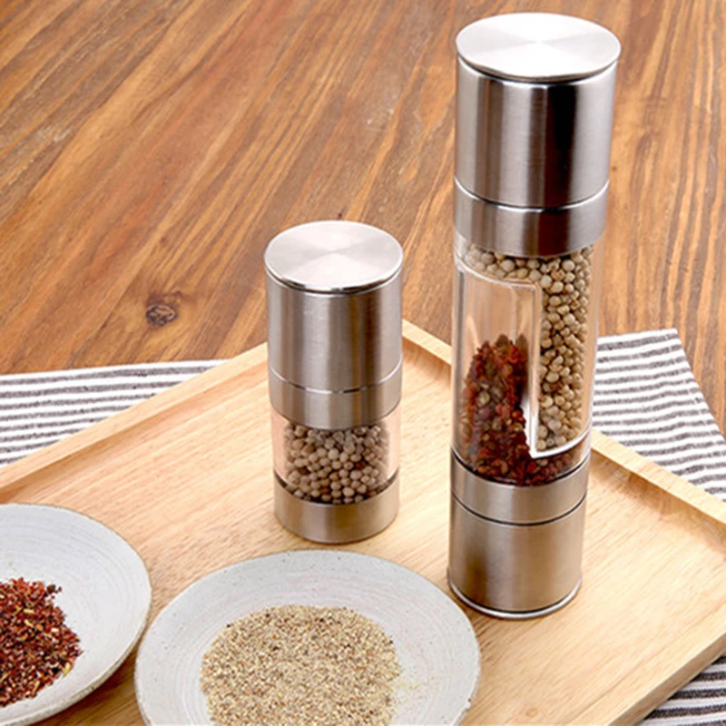 

Kitchen Tools Mills Stainless Steel Pepper Grinder Mills Manual Salt Pepper Grinder Kitchen 2-in-1 Adjustable Ceramic Mills