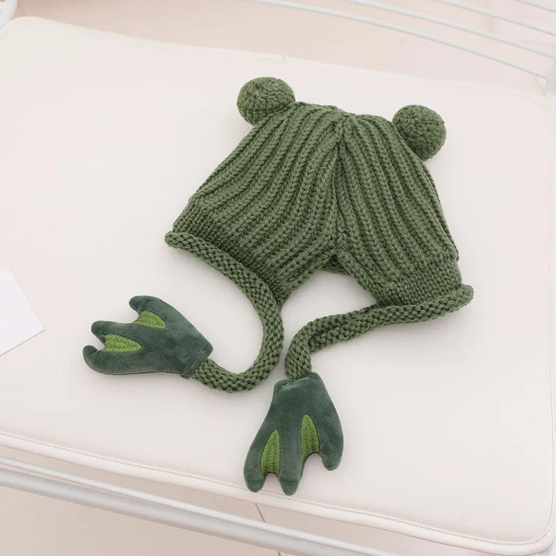 Мультяшная зимняя детская лягушка вышитая шапочка флисовая плотная шапка