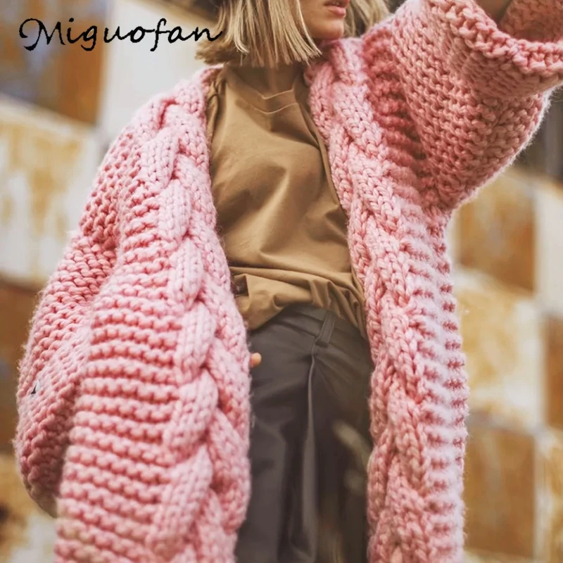 Miguofan свитера с драпировкой толстые длинные кардиганы женские оплетка зимнее
