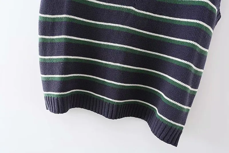 

2021 Women Sweater Vest V neck Striped Pull Jumpers Sleeveless Knit Vest Casual Spring Tops for Girls Chic Pull Vest